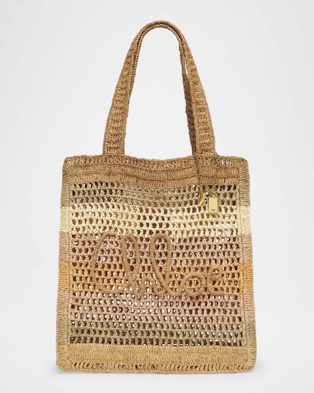 Summer Banana Tote Bag in Striped Crochet Paper and Leather